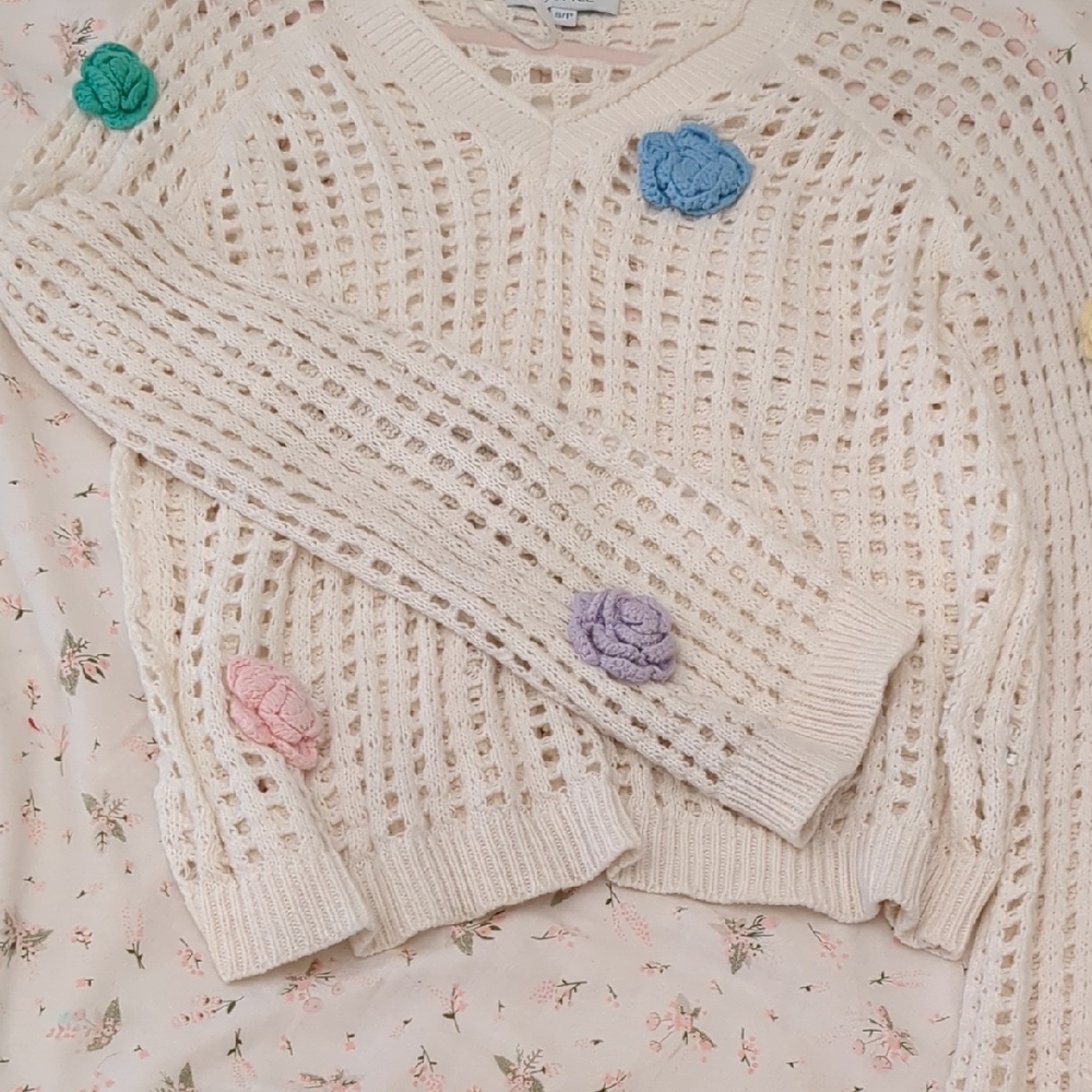 Women's Cream Sweater with Floral Accents